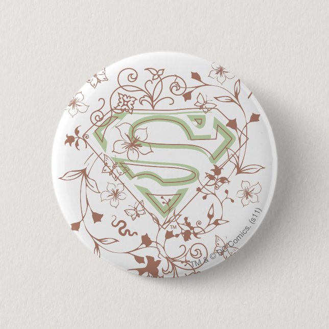 Supergirl Green Floral Logo 6 Cm Round Badge (Front)