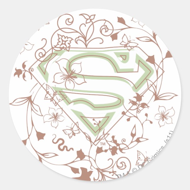 Supergirl Green Floral Logo Classic Round Sticker (Front)