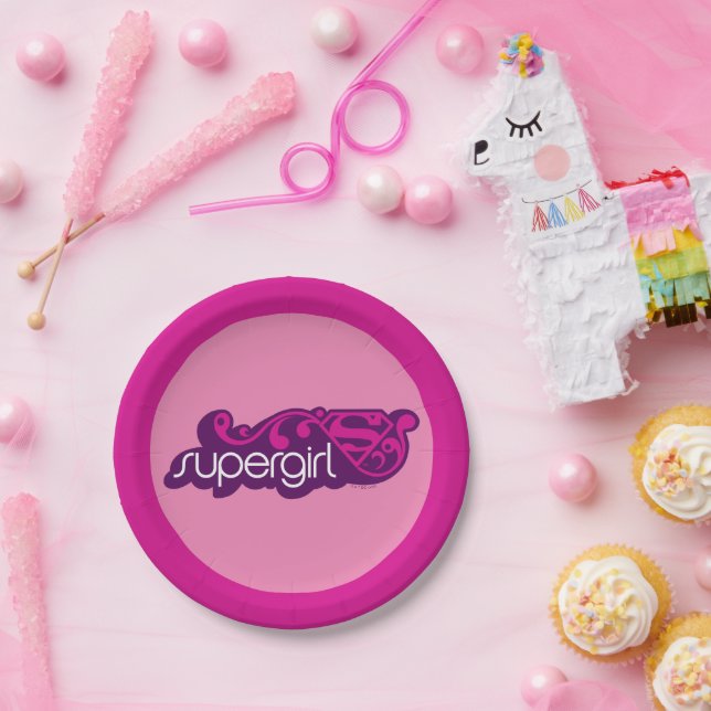 Supergirl Groovy Name and S-Shield Paper Plate (Party)