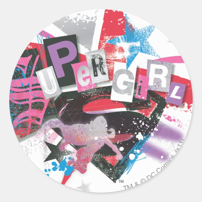 Supergirl Grunge Design Classic Round Sticker (Front)