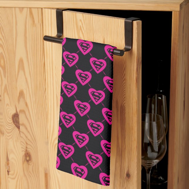 Supergirl Hearts Diagonal Pattern Tea Towel (Thirds Fold)