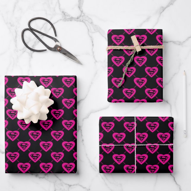 Supergirl Hearts Diagonal Pattern Wrapping Paper Sheet (Front)