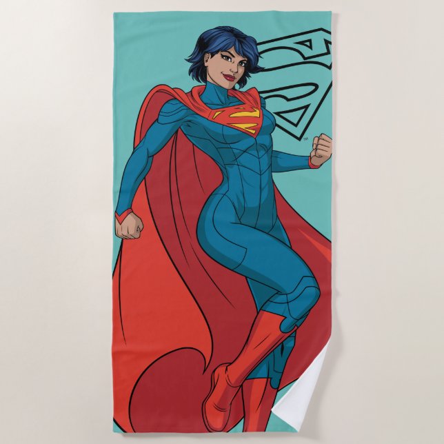 Supergirl Hovering in Blue Suit Beach Towel (Front)