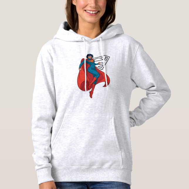Supergirl Hovering in Blue Suit Hoodie (Front)