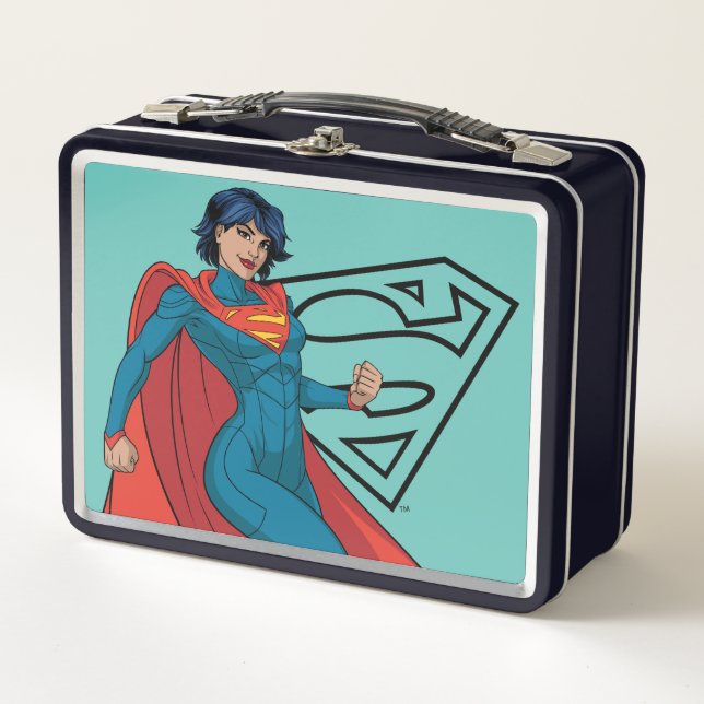 Supergirl Hovering in Blue Suit Metal Lunch Box (Front)