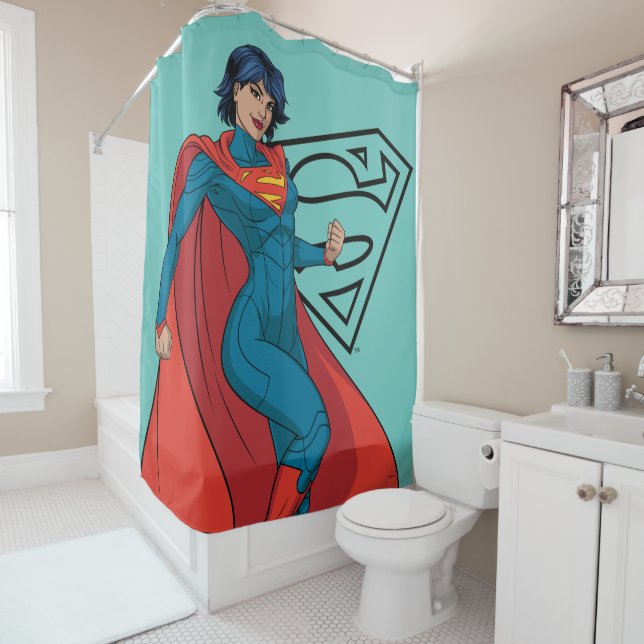 Supergirl Hovering in Blue Suit Shower Curtain (In Situ)