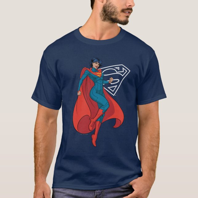 Supergirl Hovering in Blue Suit T-Shirt (Front)