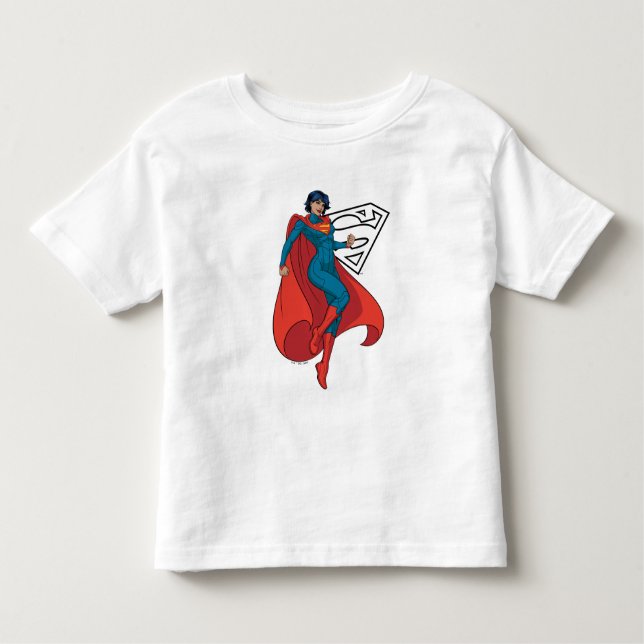Supergirl Hovering in Blue Suit Toddler T-Shirt (Front)