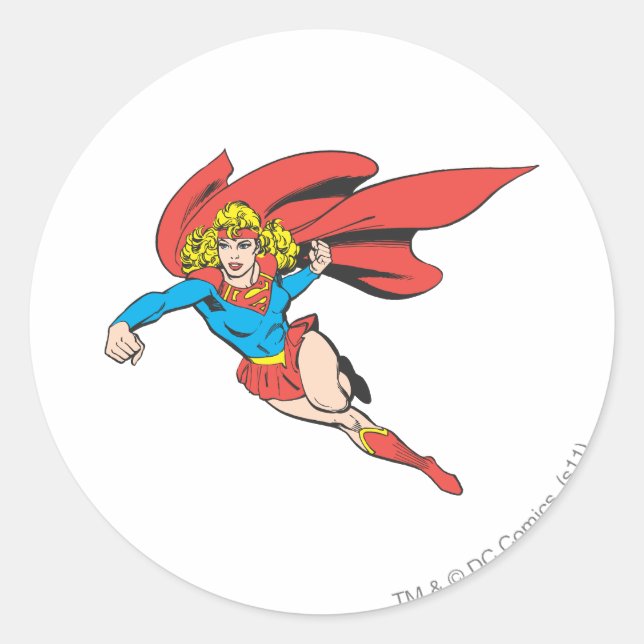 Supergirl Leaps and Punches Classic Round Sticker (Front)
