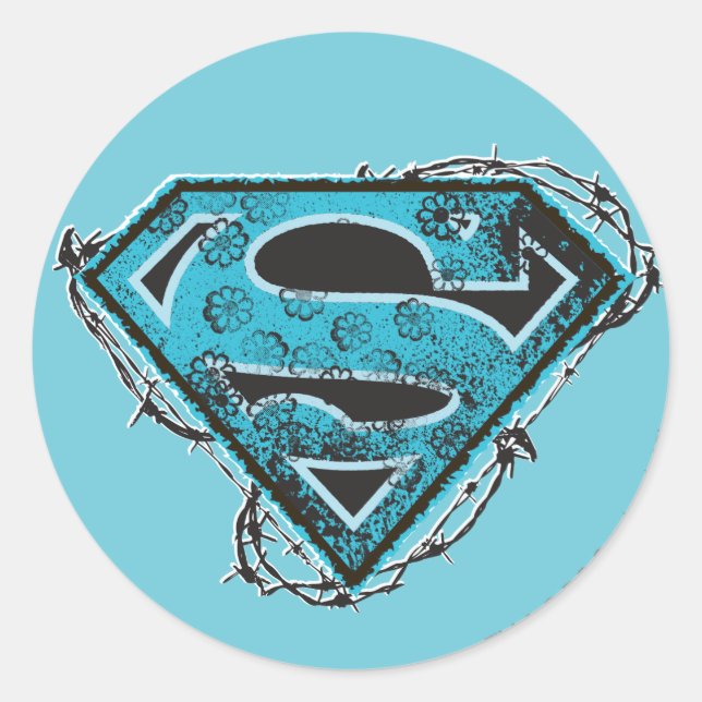 Supergirl Logo Barbed Wire and Flowers Classic Round Sticker (Front)