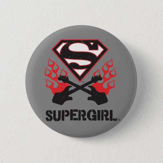 Supergirl Logo Black Flaming Guitars 6 Cm Round Badge (Front)