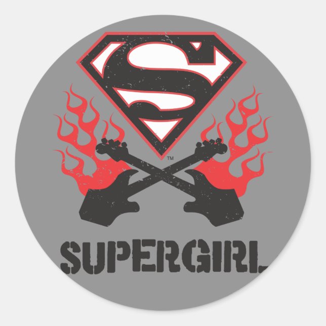 Supergirl Logo Black Flaming Guitars Classic Round Sticker (Front)