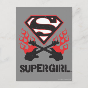 Supergirl Logo Black Flaming Guitars Postcard