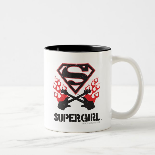 Supergirl Logo Black Flaming Guitars Two-Tone Coffee Mug (Right)