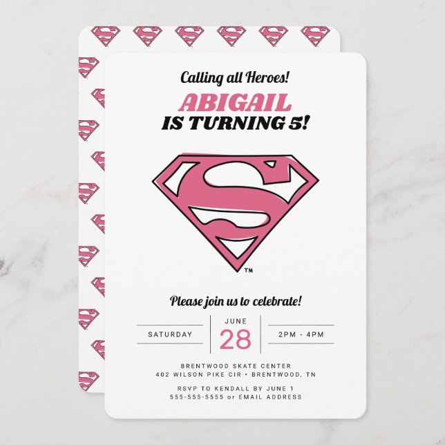 Supergirl Logo Girls Birthday Invitation (Front/Back)