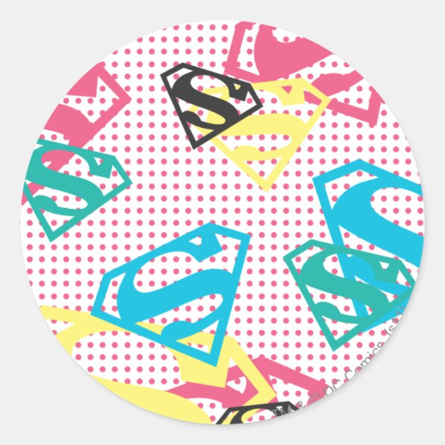 Supergirl Logo Pattern & Polka Dots Classic Round Sticker (Front)
