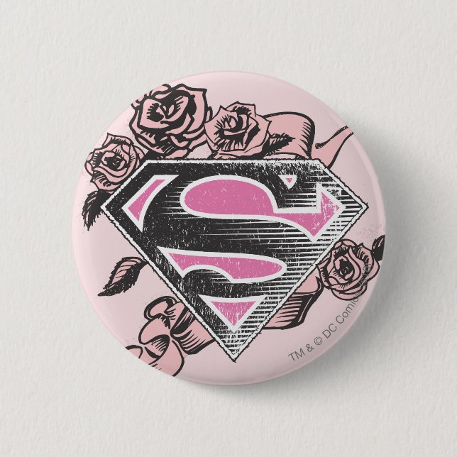 Supergirl Logo with Roses 6 Cm Round Badge (Front)
