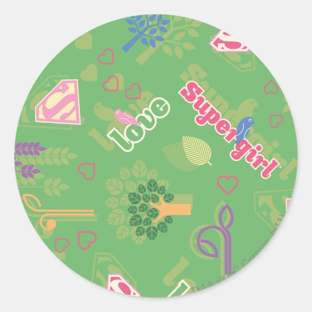 Supergirl Love Pattern Classic Round Sticker (Front)