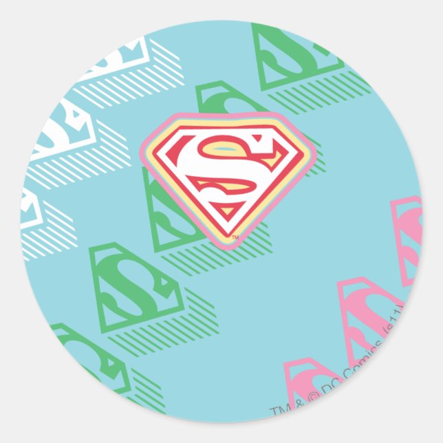 Supergirl Pastel  Repeat Pattern Classic Round Sticker (Front)