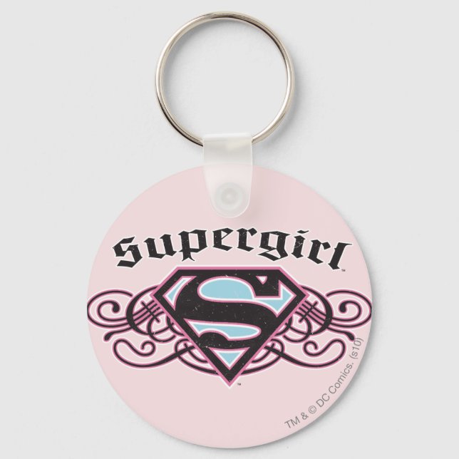 Supergirl Pin Strips Black and Pink Key Ring (Front)