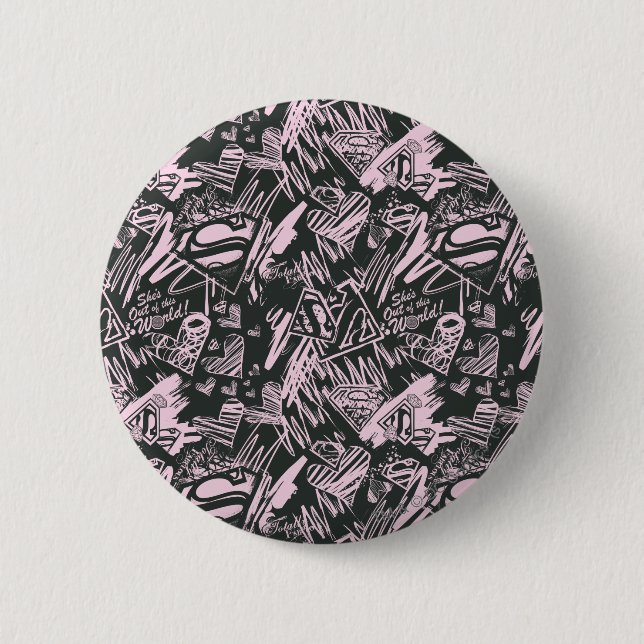 Supergirl Pink and Black Scribbles 6 Cm Round Badge (Front)