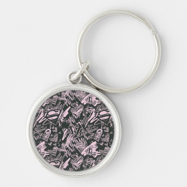 Supergirl Pink and Black Scribbles Key Ring (Front)