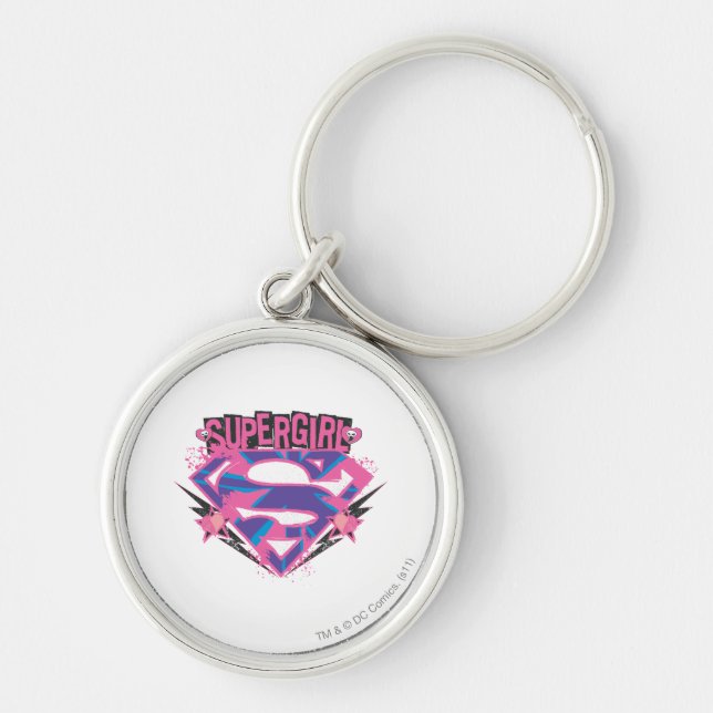 Supergirl Pink and Purple Grunge Logo Key Ring (Front)