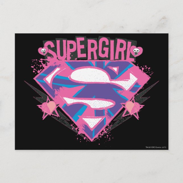 Supergirl Pink and Purple Grunge Logo Postcard (Front)