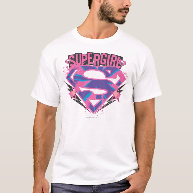 Supergirl Pink and Purple Grunge Logo T-Shirt (Front)