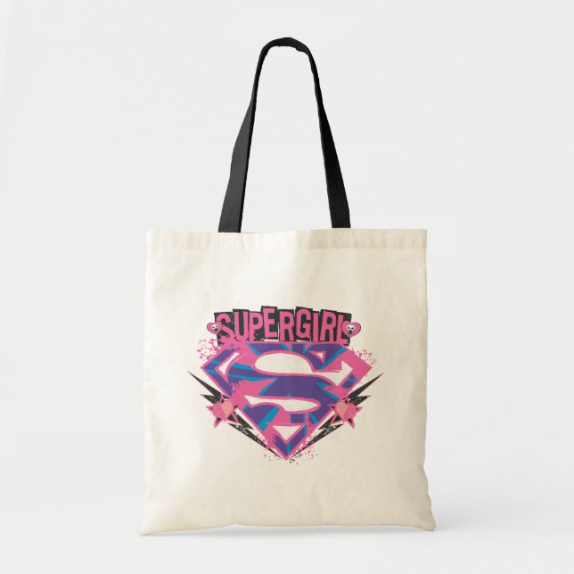 Supergirl Pink and Purple Grunge Logo Tote Bag (Front)