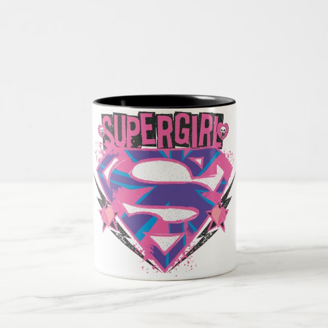 Supergirl Pink and Purple Grunge Logo Two-Tone Coffee Mug (Center)