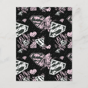 Supergirl Pink and White Logo Pattern Postcard