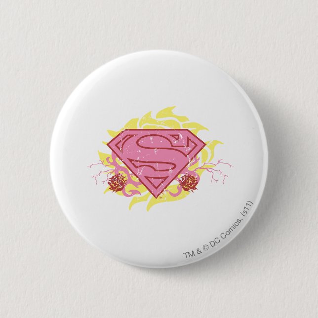 Supergirl Pink Flowers 6 Cm Round Badge (Front)