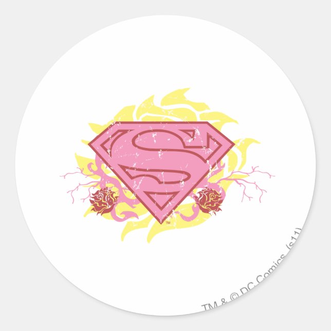 Supergirl Pink Flowers Classic Round Sticker (Front)