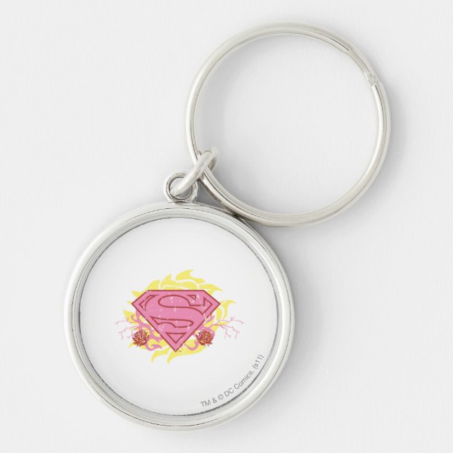 Supergirl Pink Flowers Key Ring (Front)