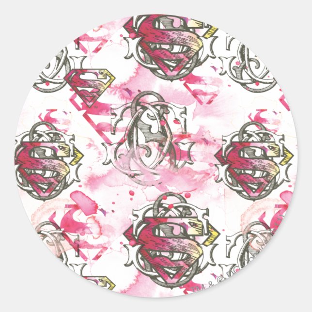 Supergirl Pink Ink Pattern Classic Round Sticker (Front)
