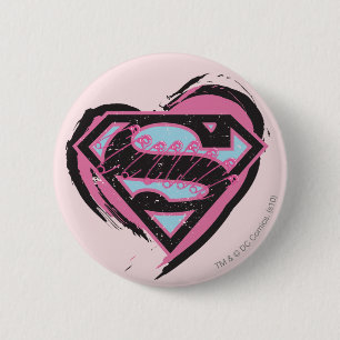 Supergirl Pink Logo in Heart 6 Cm Round Badge