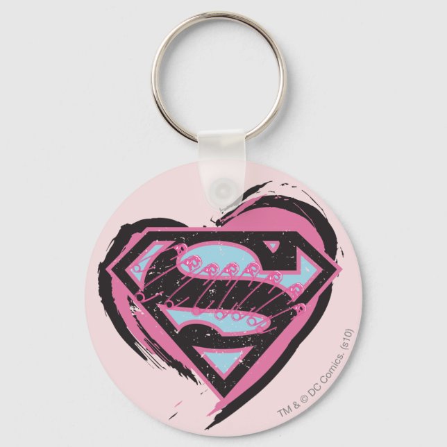 Supergirl Pink Logo in Heart Key Ring (Front)