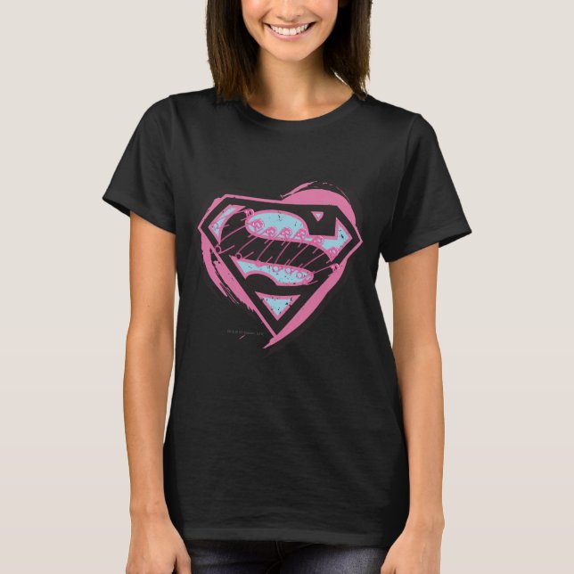 Supergirl Pink Logo in Heart T-Shirt (Front)
