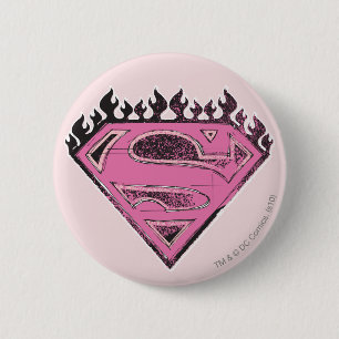 Supergirl Pink Logo with Flames 6 Cm Round Badge