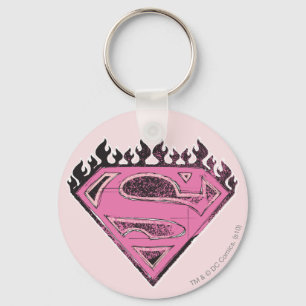 Supergirl Pink Logo with Flames Key Ring