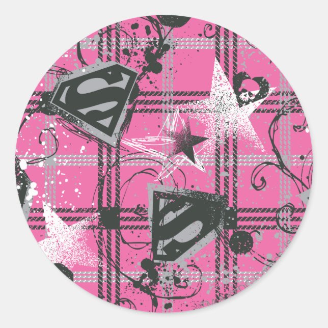 Supergirl Pink Splatter Square Classic Round Sticker (Front)