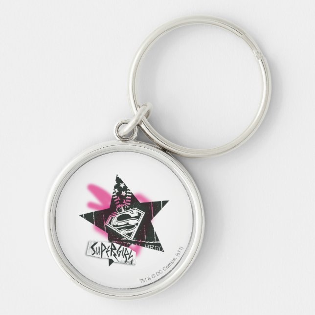 Supergirl Pink Spray Paint Star Key Ring (Front)