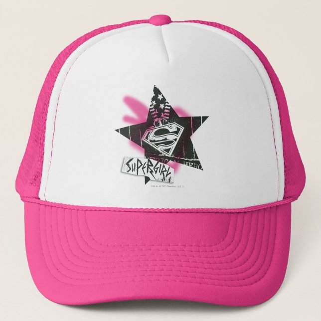 Supergirl Pink Spray Paint Star Trucker Hat (Front)