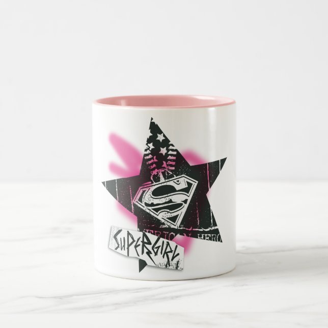 Supergirl Pink Spray Paint Star Two-Tone Coffee Mug (Center)