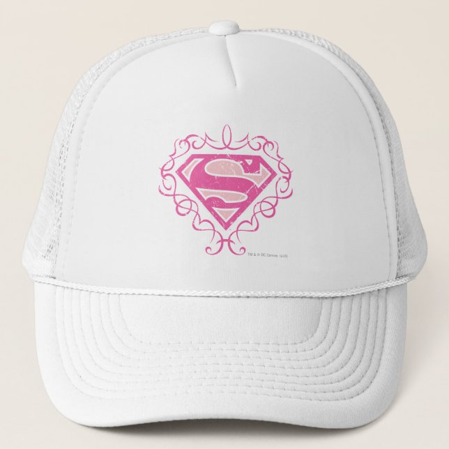 Supergirl Pink Stripes Trucker Hat (Front)