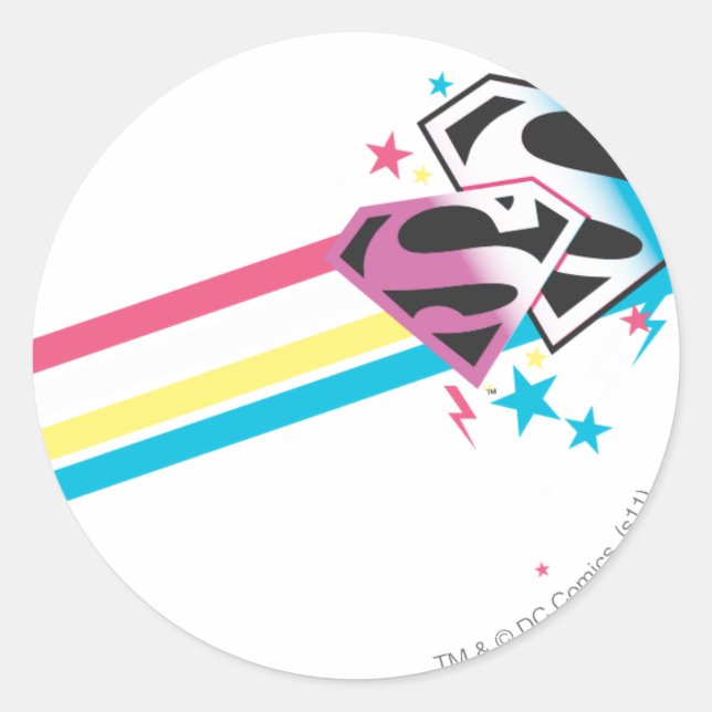 Supergirl Rainbow Stripes Classic Round Sticker (Front)