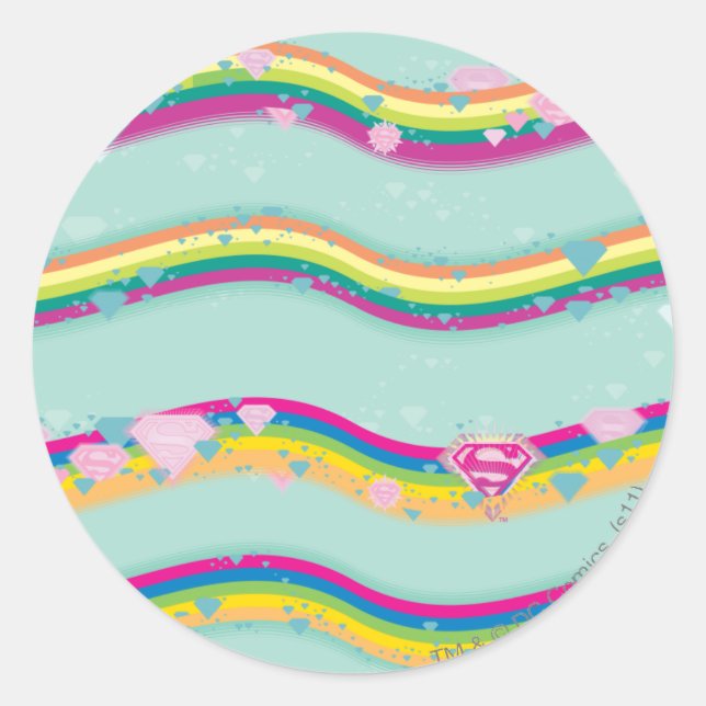 Supergirl Rainbow Waves Green Classic Round Sticker (Front)
