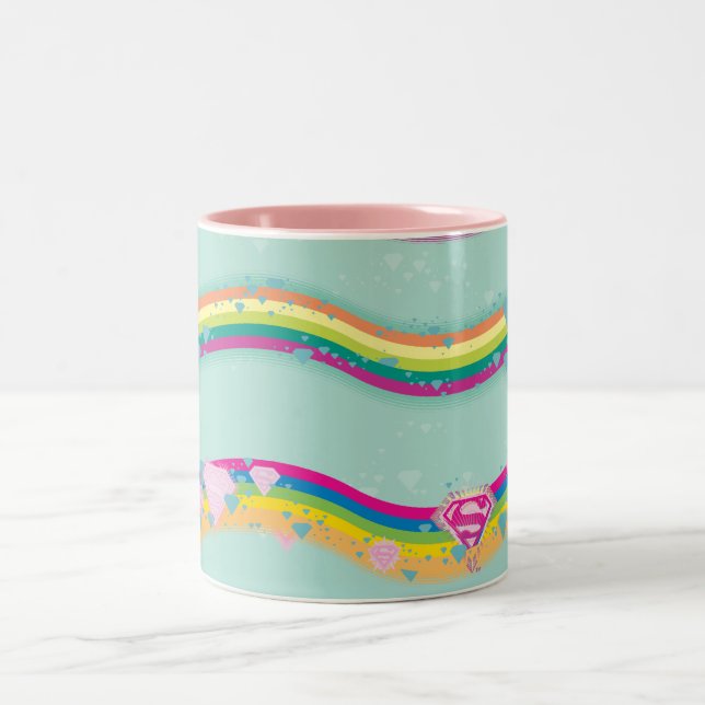 Supergirl Rainbow Waves Green Two-Tone Coffee Mug (Center)