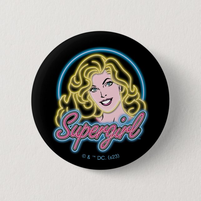 Supergirl Retro Neon Lights Graphic 6 Cm Round Badge (Front)